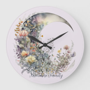Create Your Own Floral Iridescent Crescent Moon Large Clock