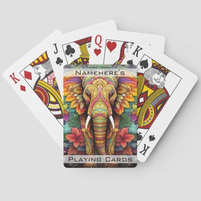 Create Your Own Floral Jungle Elephant Playing Cards (Back)
