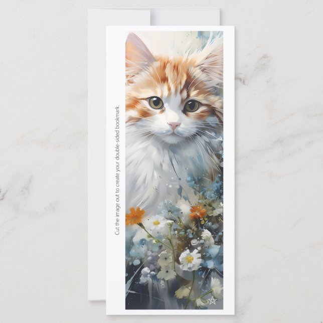 Create Your Own Floral Orange Kitten Bookmark Card (Front)