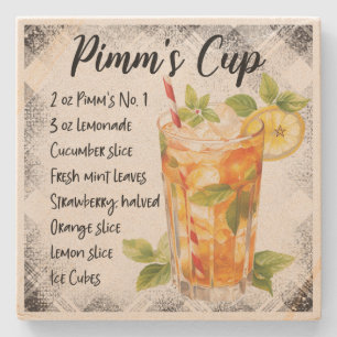 Create Your Own Floral Pimm's Cup Cocktail Recipe Stone Coaster