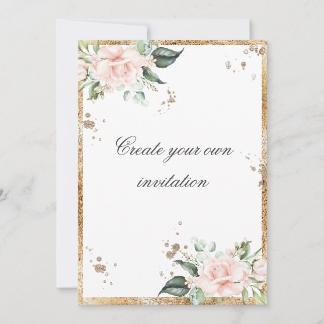Create Your Own Floral Pink Gold Script Wedding  Invitation (Front)