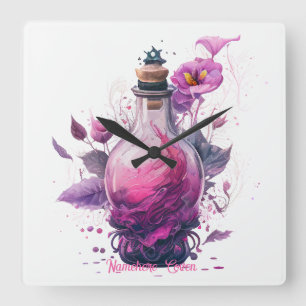 Create Your Own Floral Potion Bottle Square Wall Clock