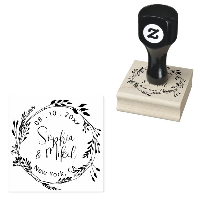 Create Your Own Floral Round SaveThe Date Wedding  Rubber Stamp (Stamped)