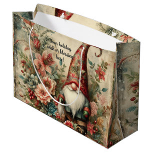 Create Your Own Floral Victorian Christmas Gnome Large Gift Bag