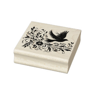 Create Your Own Flying Floral Vine Songbird Rubber Stamp
