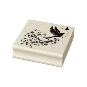 Create Your Own Flying Flower Trailing Songbirds Rubber Stamp