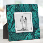 Create Your Own Frameless Photo Easel Plaque<br><div class="desc">Made to look dimensional, a teal tropical leaf plant pattern creates a beautiful frame for your favourite photo on this tabletop plaque with a built-in easel. The image is put directly on the hardboard panel for a stunningly crisp image with an easy wipe clean surface. Great as a gift or...</div>