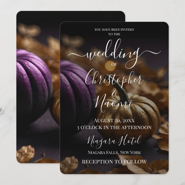 Create Your Own Fuchsia & Gold Pumpkins  Invitation (Front/Back)