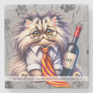 Create Your Own Funny Executive Persian Cat Wine Stone Coaster