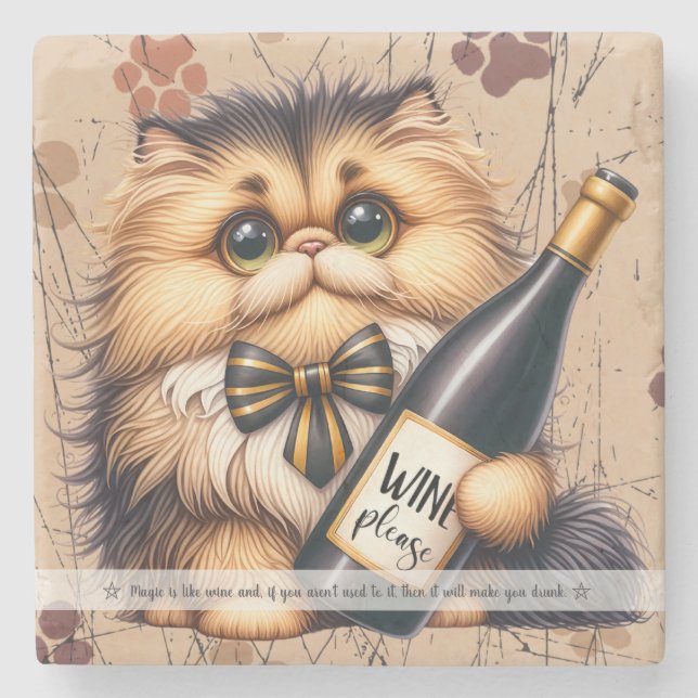 Create Your Own Funny Mr Kitty Calico Cat Wine Stone Coaster (Front)