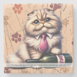 Create Your Own Funny Mr Kitty Persian Kitten Wine Stone Coaster