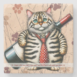 Create Your Own Funny Mr Tiger Striped Cat Wine Stone Coaster