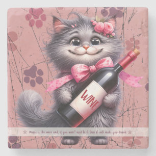 Create Your Own Funny Ms Kitty Grey Kitten Wine Stone Coaster