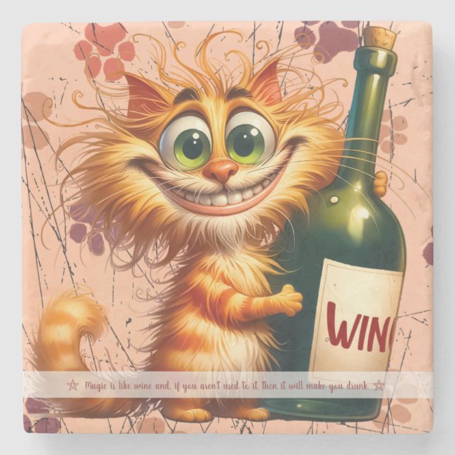 Create Your Own Funny Orange Striped Cat Wine Stone Coaster (Front)