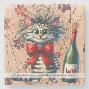 Create Your Own Funny Striped Cat Bowtie Wine Stone Coaster