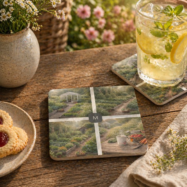 Create your own garden photos monogrammed stone coaster (Create your own garden photos monogrammed stone coasters. You can add your own photos and monogram.)