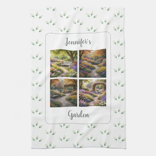 Create your own garden photos monogrammed tea towel (Vertical)