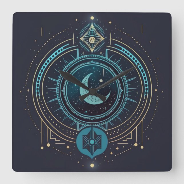 Create Your Own Geometric Celestial Lunar Square Wall Clock (Front)