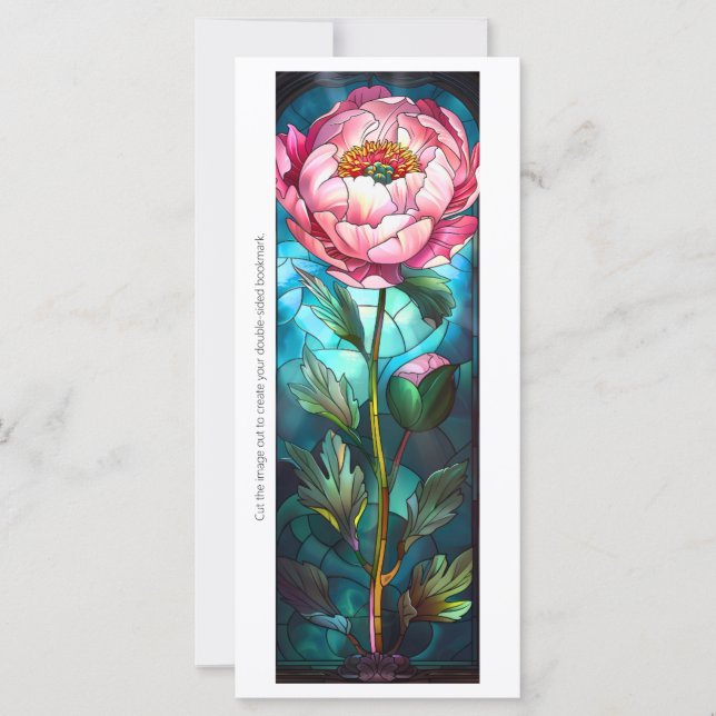 Create Your Own Glass Pink Peony Bookmark Card (Front)