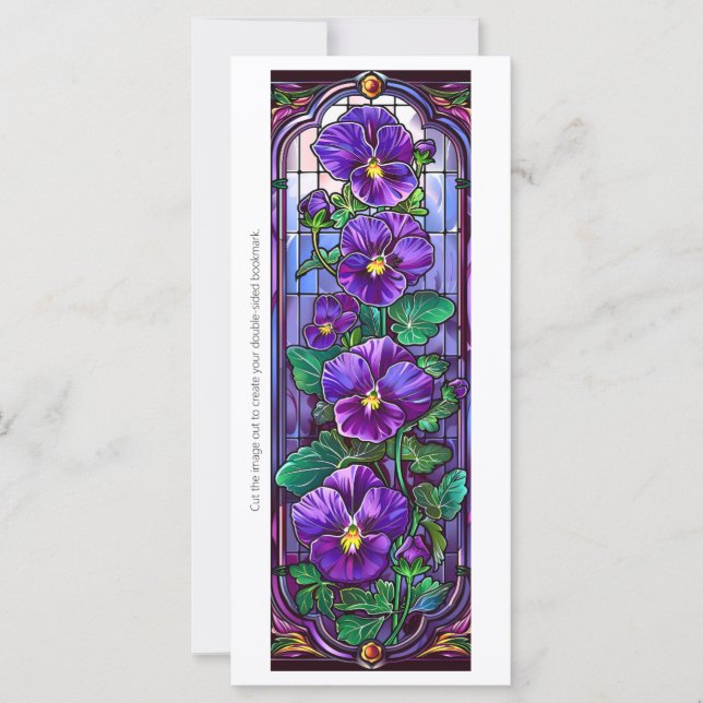 Create Your Own Glass Purple Pansies Bookmark Card (Front)
