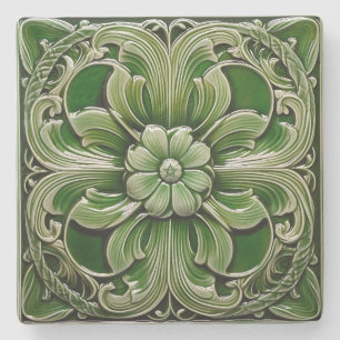 Create Your Own Glazed Clay Lime Green Flower Stone Coaster