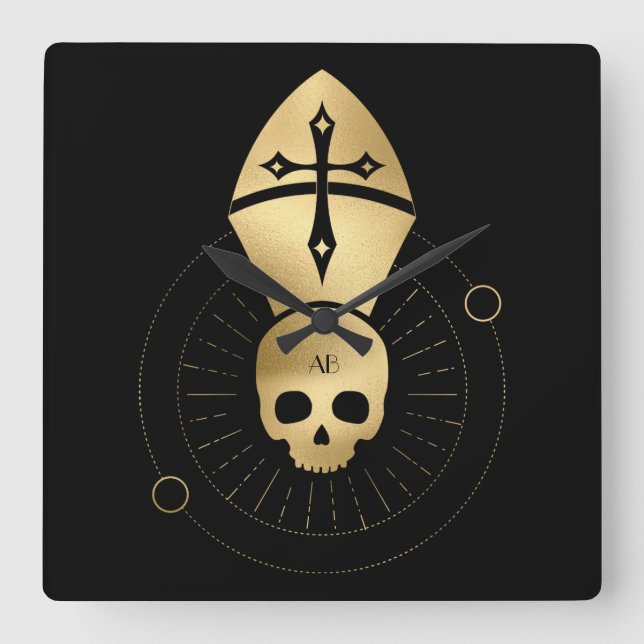 Create Your Own Gold Arcane Hierophant Tarot Square Wall Clock (Front)