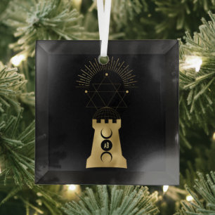 Create Your Own Gold Arcane Moon Tower Tarot Glass Tree Decoration