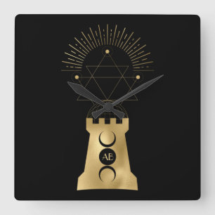Create Your Own Gold Arcane Moon Tower Tarot Square Wall Clock