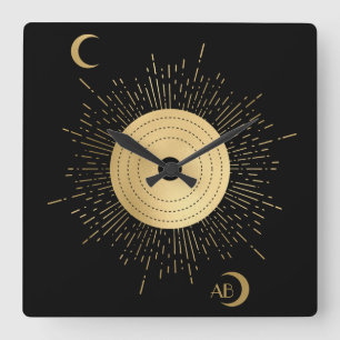 Create Your Own Gold Arcane Sun Tarot Square Wall Clock