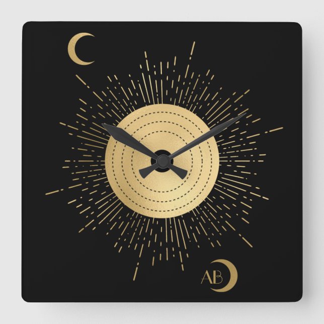 Create Your Own Gold Arcane Sun Tarot Square Wall Clock (Front)