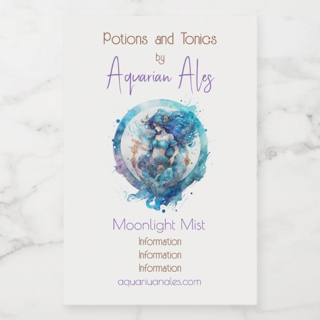 Create Your Own Gold & Blue Mystical Aquarius Wine Label (Single Label)