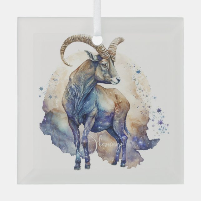 Create Your Own Gold & Blue Mystical Capricorn Glass Tree Decoration (Front)