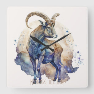 Create Your Own Gold & Blue Mystical Capricorn Square Wall Clock