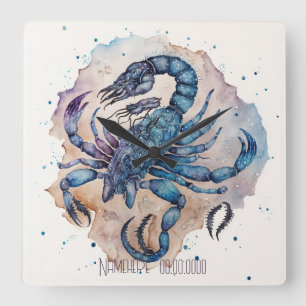 Create Your Own Gold & Blue Mystical Scorpio Square Wall Clock