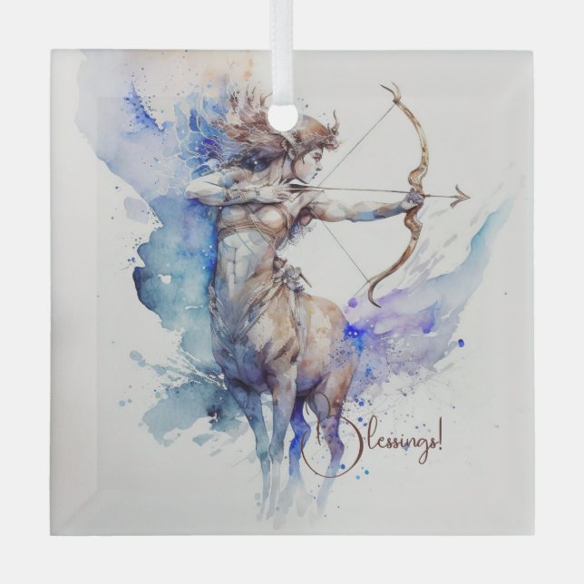 Create Your Own Gold & Blue Sagittarius Zodiac Glass Tree Decoration (Front)