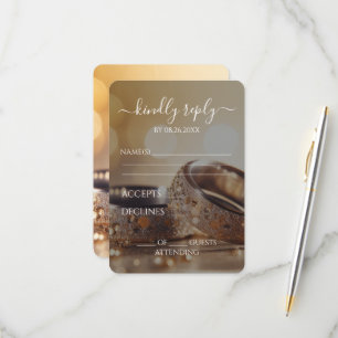 Create Your Own - Gold Bokeh Wedding Rings RSVP Card