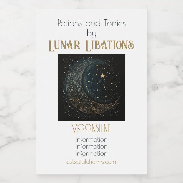 Create Your Own Gold Filigree Moon Celestial Wine Label (Single Label)