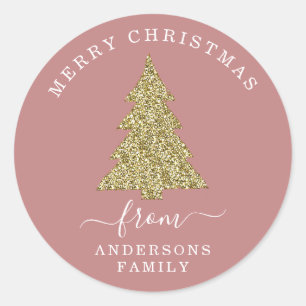 Create Your Own Gold Glitter Christmas Dusty Rose Classic Round Sticker