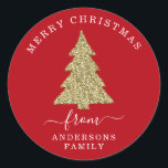 Create Your Own Gold Glitter Christmas Tree Red Classic Round Sticker<br><div class="desc">Create Your Own Gold Glitter Christmas Tree Red Holiday Round Sticker.</div>