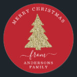 Create Your Own Gold Glitter Christmas Tree Red Classic Round Sticker<br><div class="desc">Create Your Own Gold Glitter Christmas Tree Red Holiday Round Sticker.</div>