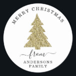 Create Your Own Gold Glitter Christmas White Classic Round Sticker<br><div class="desc">Create Your Own Gold Glitter Christmas Tree White Holiday Round Sticker.</div>