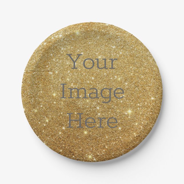 Create Your Own Gold Glitter Sparkle Faux Metallic Paper Plate (Front)