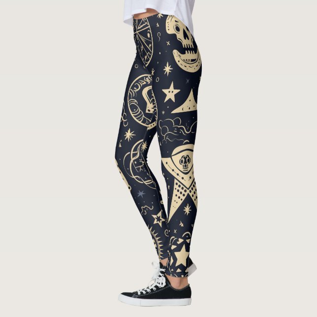 Create Your Own Gold Magic Symbols Black Leggings (Left)