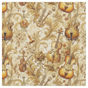 Create Your Own Gold Musical Instrument Collage Fabric