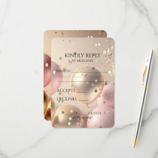 Create Your Own Gold & Pink Balloons RSVP Card