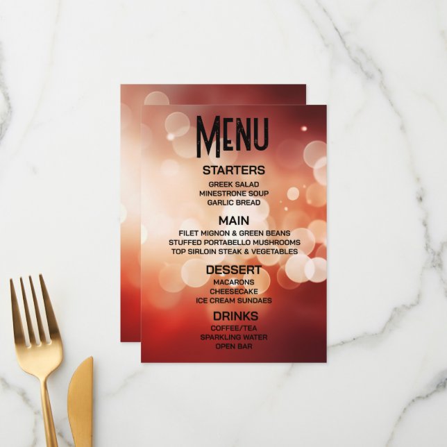 Create Your Own Gold Red Bokeh Menu (Front/Back In Situ)