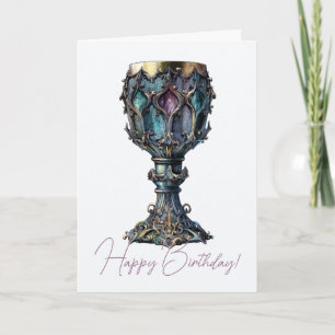 Create Your Own Gold Rimmed Blue Chalice Holiday Card