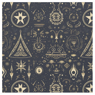 Create Your Own Gold Tribal Pagan Symbols Black Fabric