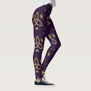 Create Your Own Gold Triquetra Moon Goddess Purple Leggings