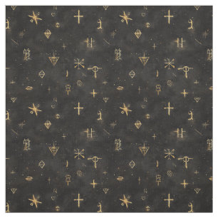 Create Your Own Gold Witchy Symbols Black Fabric